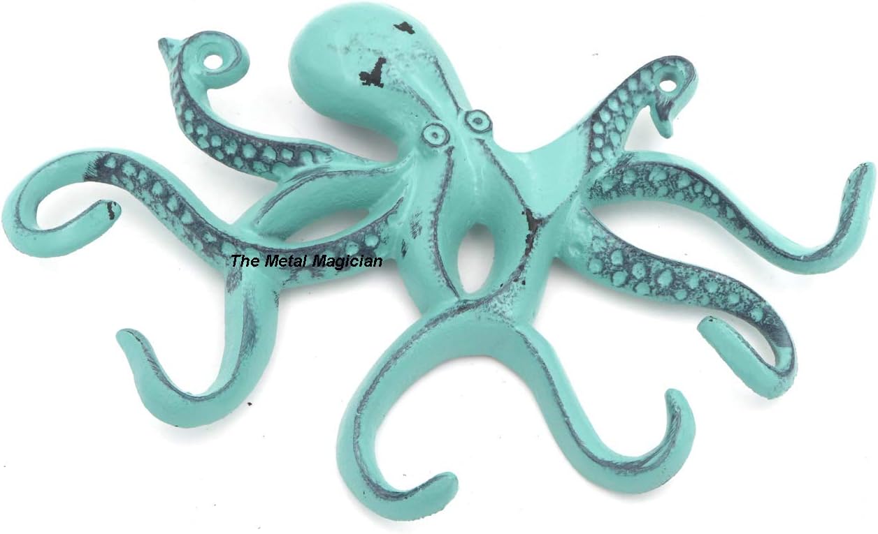 Gancho para llaves de pulpo, estante decorativo de pared náutico para pared, gancho antiguo para llaves, colgador de aluminio fundido para abrigo,