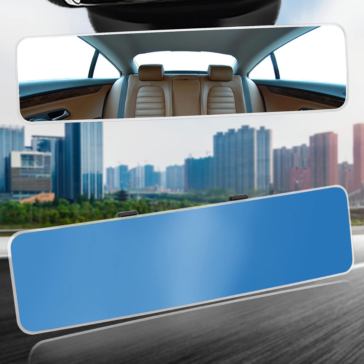 Espejo retrovisor de 11.8 pulgadas más grande antirreflejo para el interior del automóvil, espejo retrovisor panorámico gran angular convexo