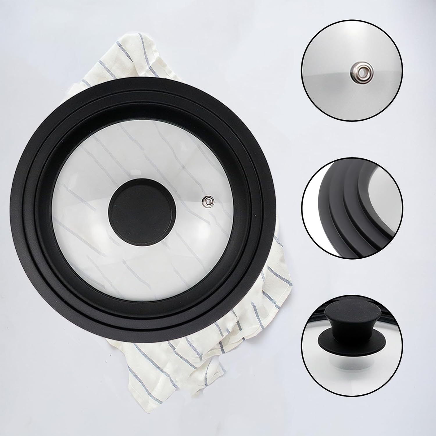 Savagrow Tapa universal de 9 pulgadas para ollas de repuesto para sartenes de vidrio templado y tapa de sartén para ollas de 9 pulgadas, accesorio