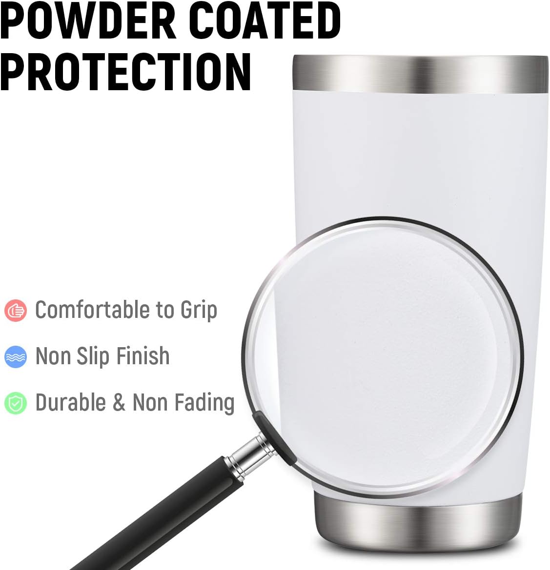 COMOOO Vaso blanco de 20 onzas con aislamiento al vacío de doble pared para café, taza de viaje de acero inoxidable a granel con tapa y pajita,