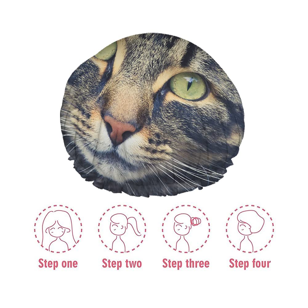 Swono Gorro de ducha de gato, lindo gato que mira recto hacia ti, impermeable, doble capa, perfecto para todas las longitudes y grosores de cabello