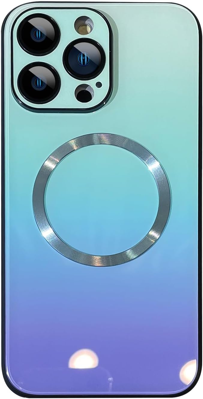 MZELQ Funda compatible con iPhone 14 Pro Max (soporte para Magsafe), funda magnética degradada con cargador inalámbrico, cubierta trasera de vidrio