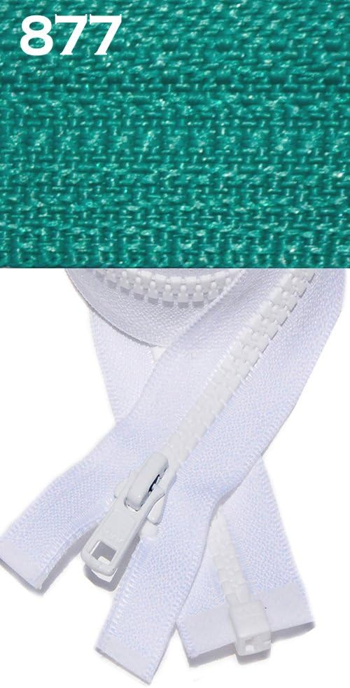 YKK Cremallera Vislon de 22 pulgadas, 5 separadores de plástico moldeado, peso medio por cada uno (color seleccionado) (verde pavo real – 877)
