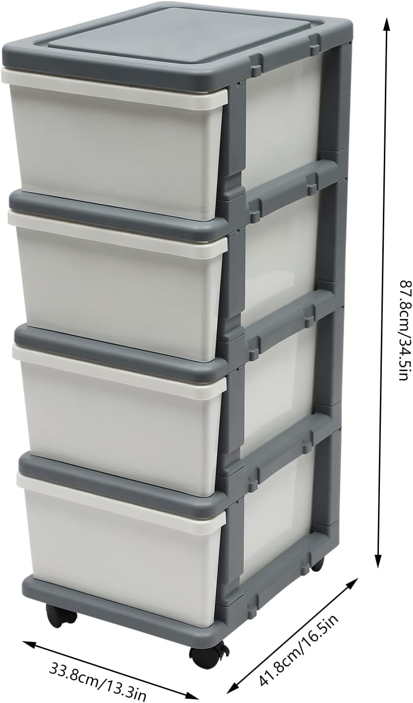 Carrito de almacenamiento de plástico con 4 cajones, carrito de almacenamiento de plástico rodante, carrito de almacenamiento con ruedas para