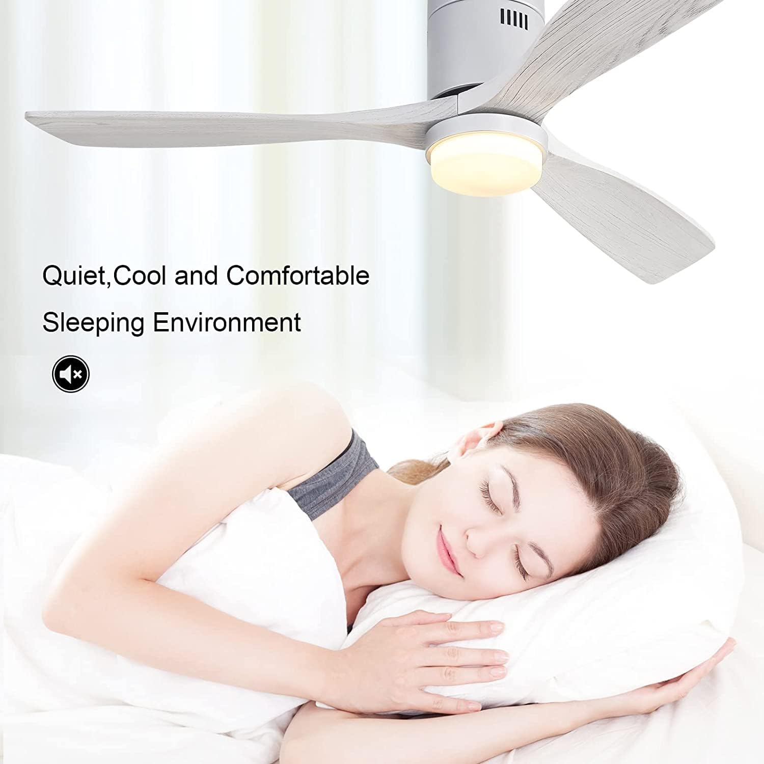 CACI Mall Ventilador de techo de 52 pulgadas con luces, control remoto, moderno, retro, de madera, montaje empotrado, ventilador de techo de perfil