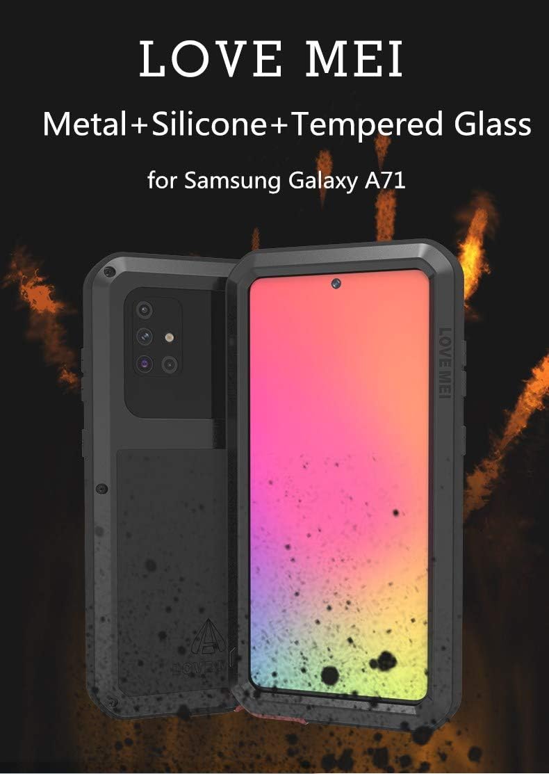 LOVE MEI Funda para Samsung Galaxy A71 4G, resistente al agua, militar, resistente, a prueba de golpes, polvo y suciedad, aluminio híbrido, metal,