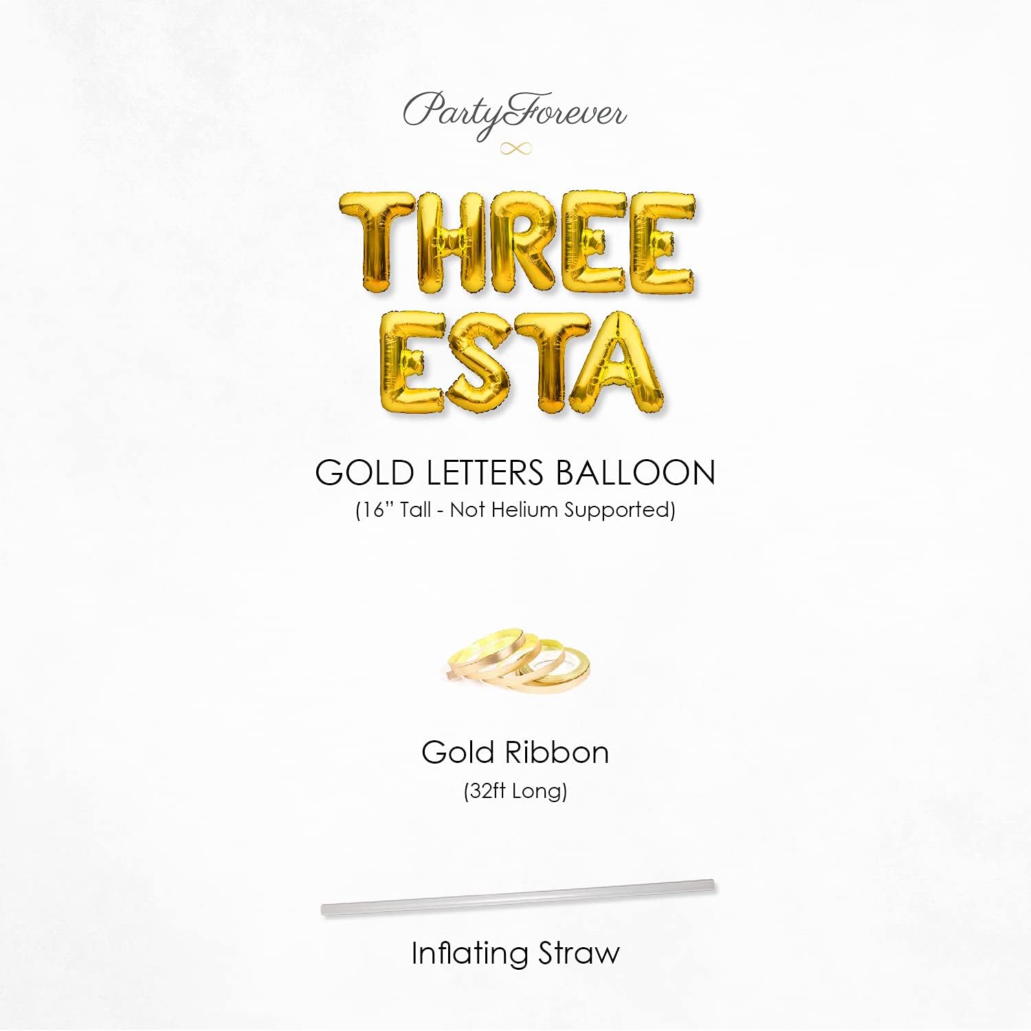 Globo de aluminio dorado de tres esta para decoración y suministros para fiesta de tercer cumpleaños