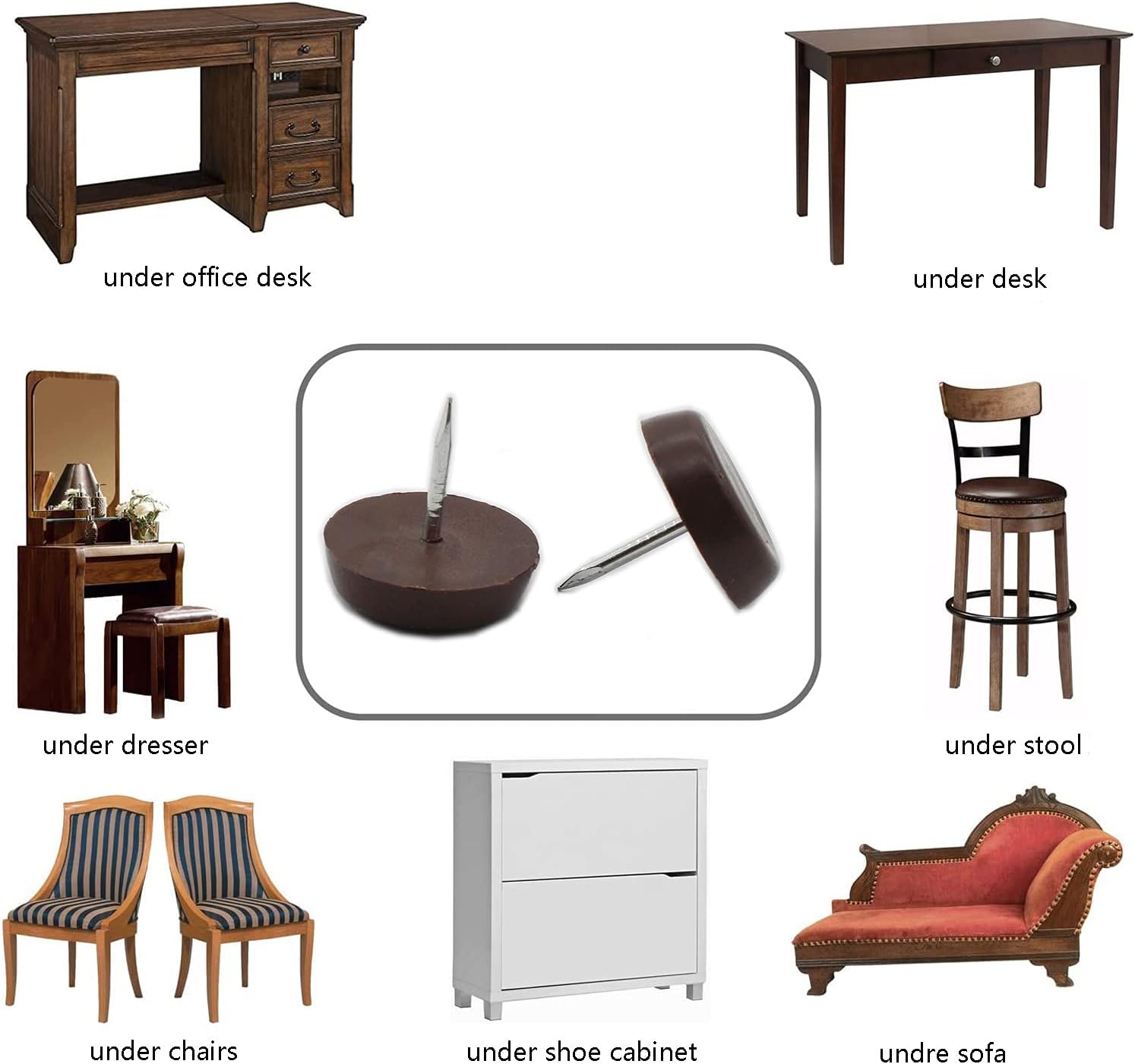 50 almohadillas redondas de nailon para muebles, resistentes para clavos en muebles, protectores de suelo de madera dura para silla, mesa,