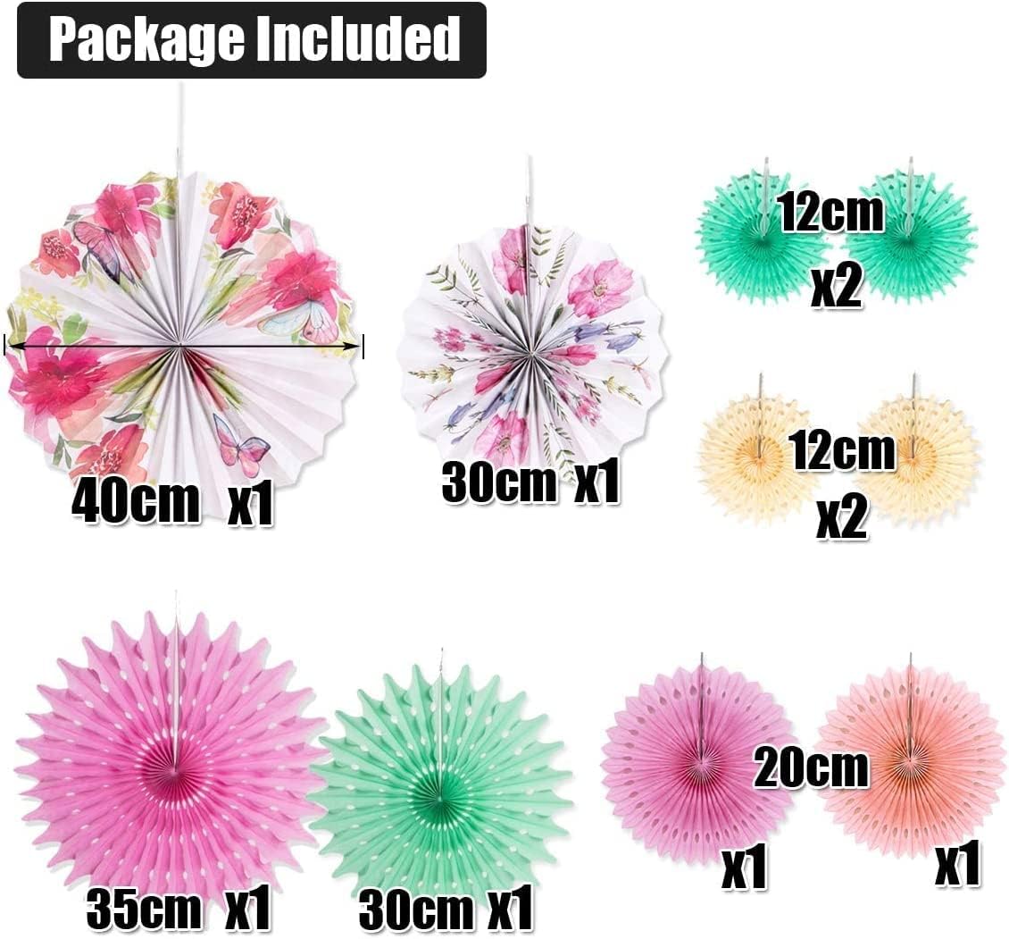Easy Joy Abanicos de papel decorativos coloridos para colgar, abanicos de papel florales, abanicos de papel arcoíris para fiestas de té, cumpleaños,