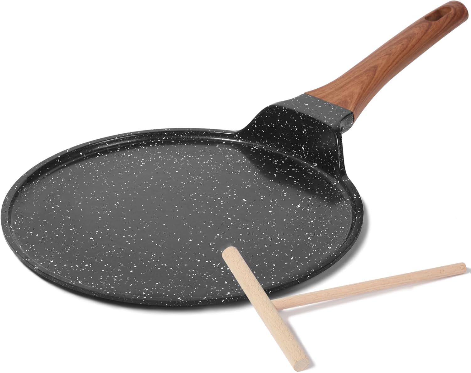 ESLITE LIFE Sartén antiadherente para crepas con esparcidor, sartén plana con revestimiento de cerámica de 9.5 pulgadas, sartén para tortilla Tawa