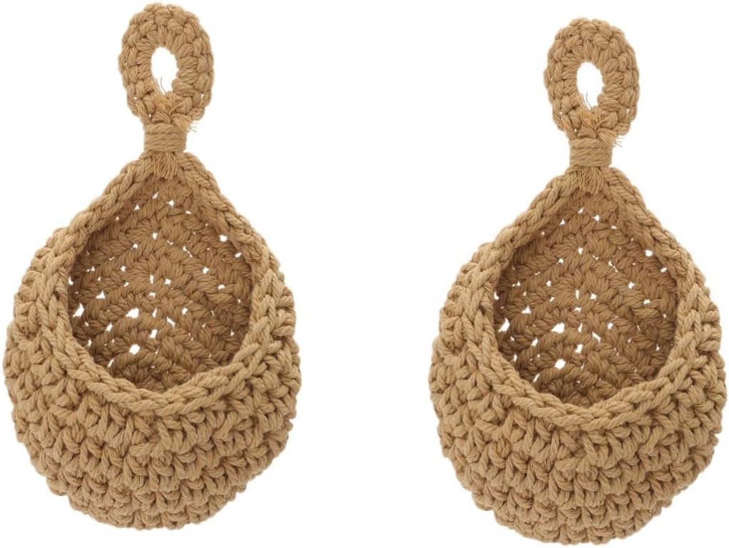 Housoutil 2 cestas colgantes tejidas para plantas de pared, cesta de frutas y verduras, cesta de frutas colgantes, macetas de pared de red, cesta de