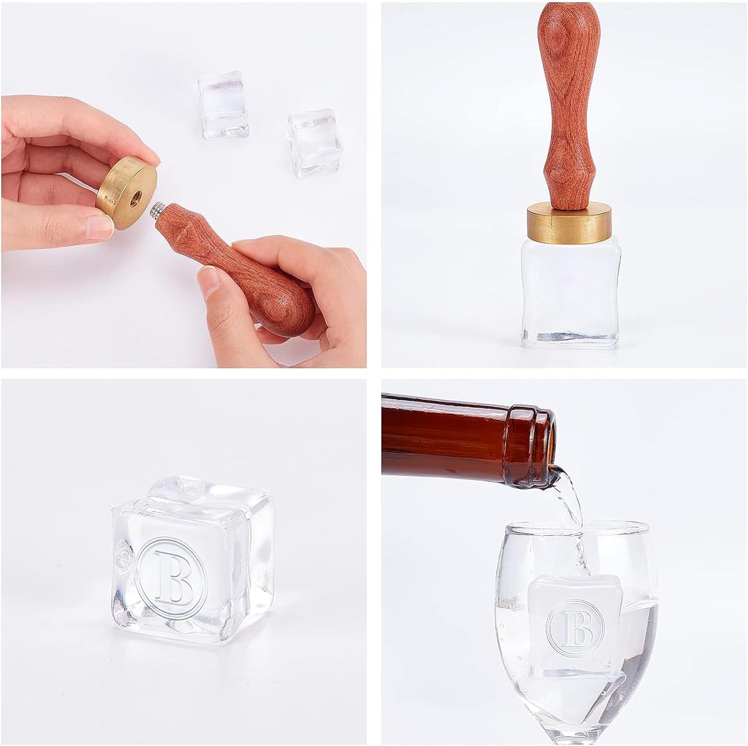 CRASPIRE Letra D – Sello de hielo con iniciales de 1.2 pulgadas con cabeza de latón extraíble, mango de madera, sello de marca de hielo para cóctel,