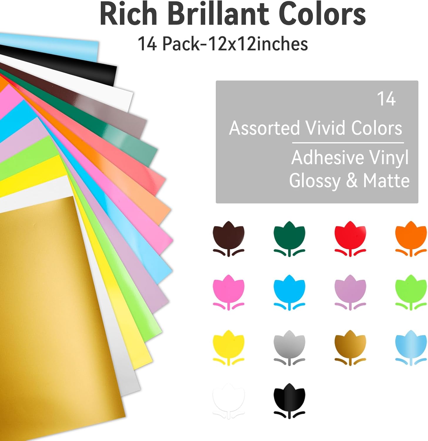 Paquete de 14 láminas de vinilo permanentes, autoadhesivas para Cricut, hojas de vinilo permanentes para exteriores para calcomanías del hogar,