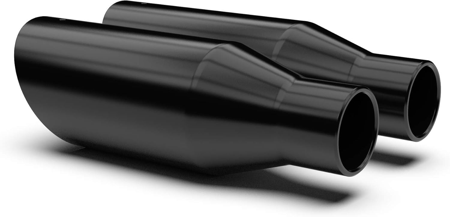 Puntas de escape cortadas en ángulo de polvo negro de 2 12 pulgadas de entrada, 12 y 18 pulgadas de longitud, paquete de 2 unidades, negro, (Black