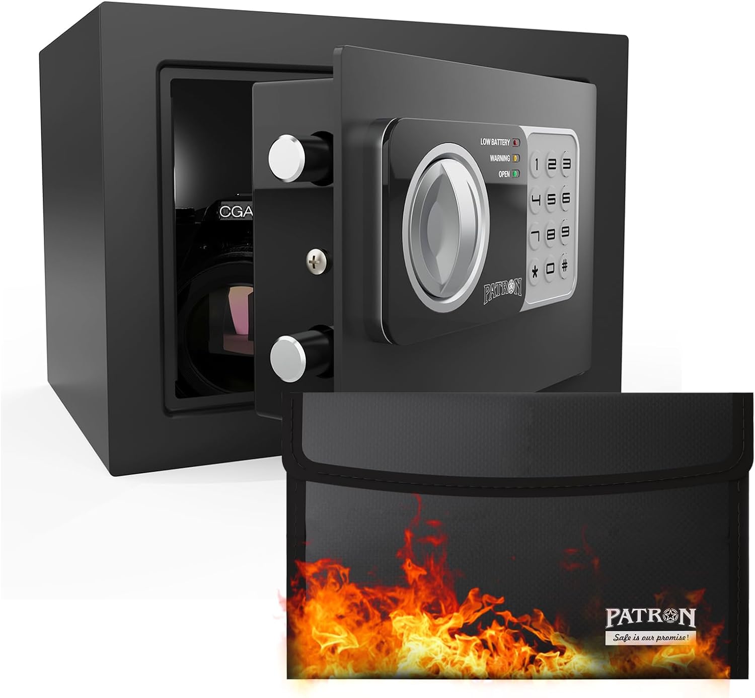17NEF-FP PATRON Safe Box – Caja fuerte ignífuga para documentos del hogar, mini caja fuerte para dinero, cajas fuertes para monedas con código, caja