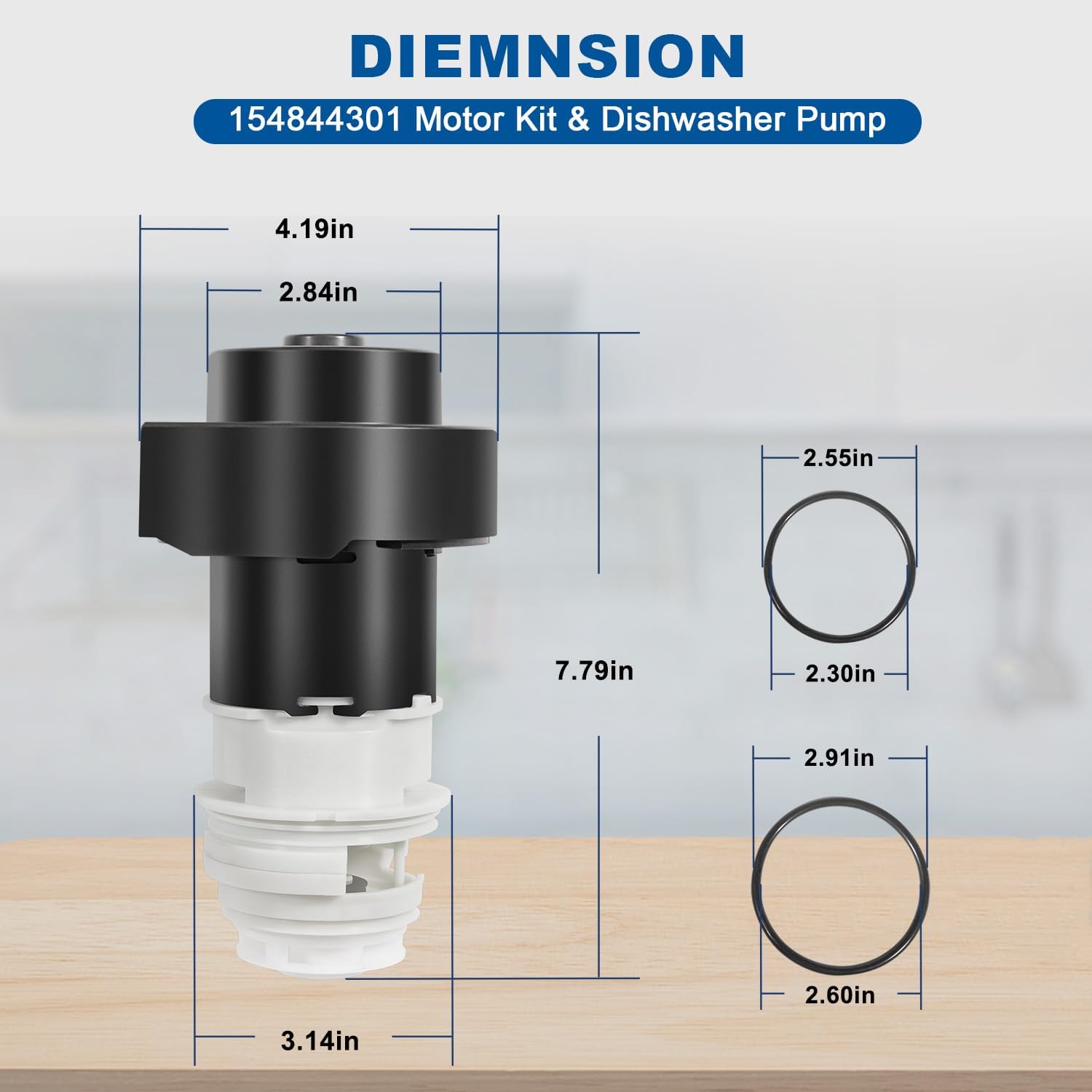 154844301 Kit de motor 154844301 Motor de bomba de circulación para lavavajillas con juntas tóricas para lavavajillas Frigidaire, reemplazo para