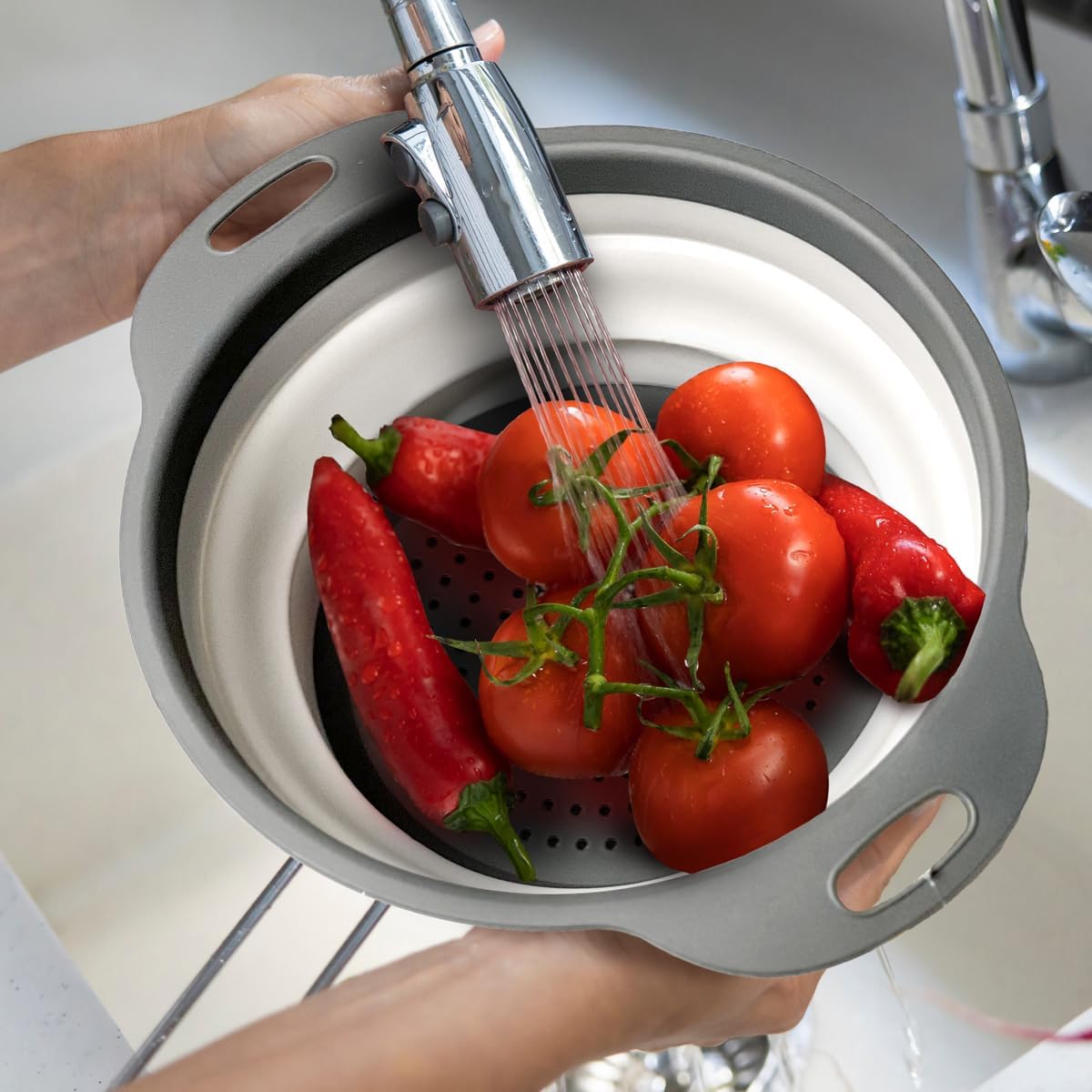 Glad Colador plegable  2L  Pequeño escurridor de pasta para cocina, verduras y frutas  Cesta de drenaje plegable de plástico redonda para un fácil