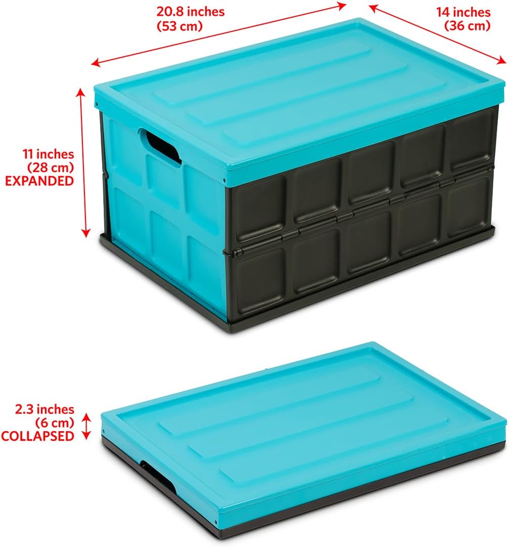 Glad Contenedor de almacenamiento plegable con tapa, caja de plástico plegable de 48 litros para garaje, maletero de coche y organización,