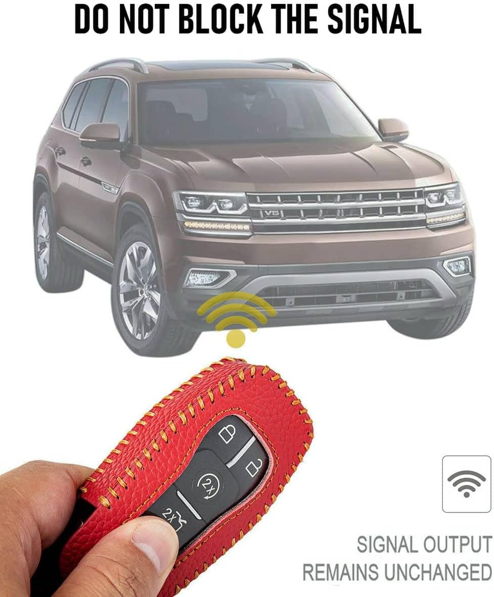 Funda de cuero para llavero Ford con llavero, funda protectora de cuero compatible con Ford Explorer Mustang Fusion F150 Edge Lincoln MKZ MKC