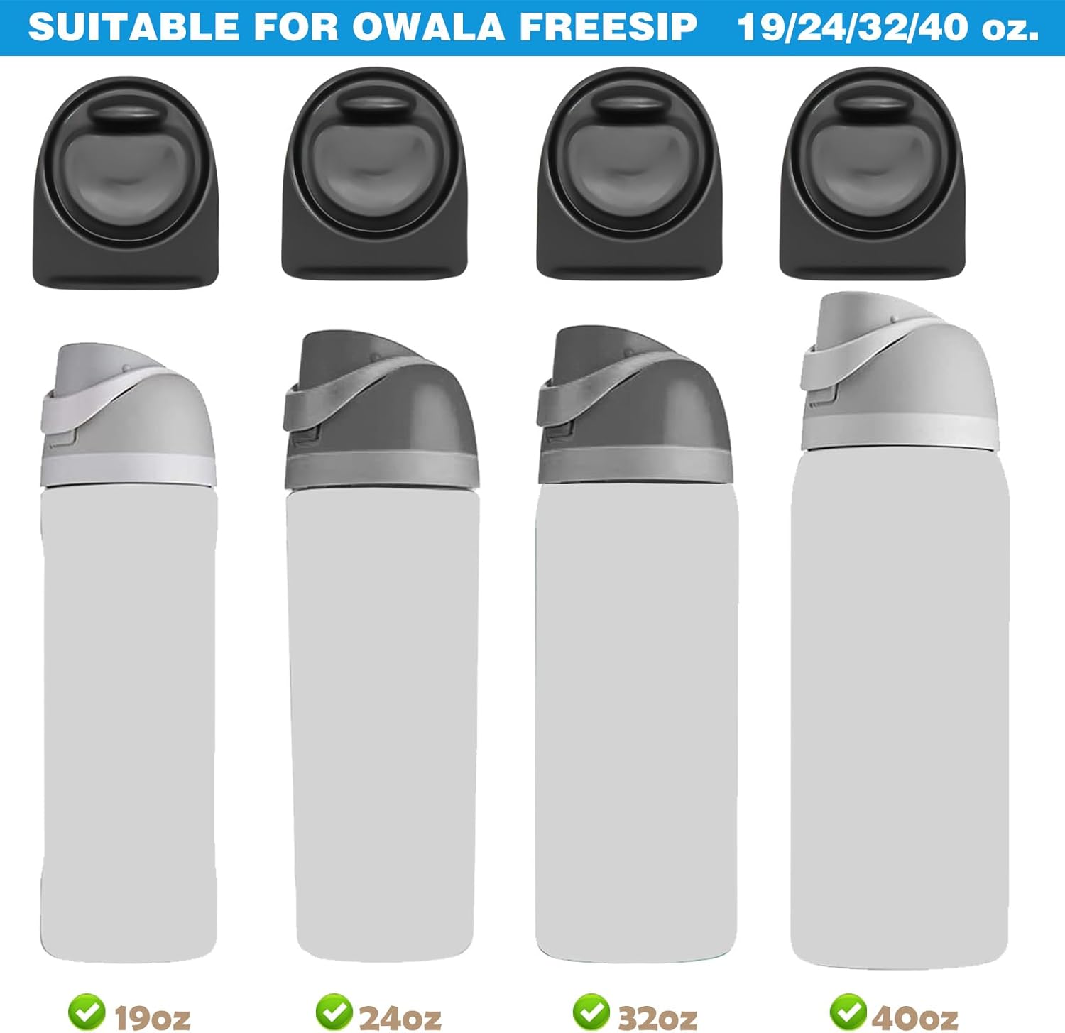 4 tapones de tapa de repuesto Owala FreeSip de 24 onzas, 32 onzas, junta de botella de agua, tapa superior de repuesto compatible con botella de