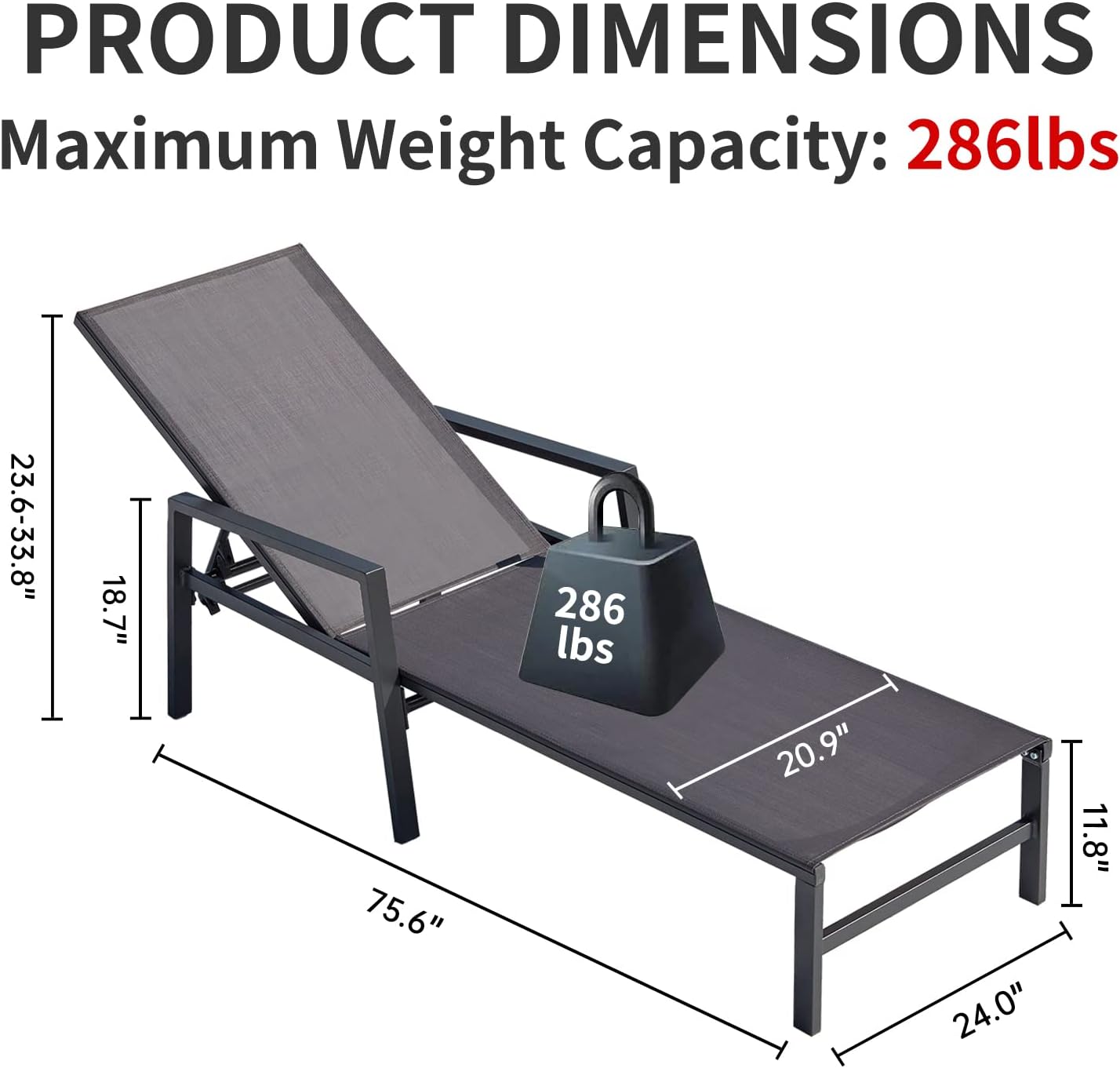 Juego de 2 tumbonas ajustables de aluminio para patio, reposabrazos con respaldo de 5 posiciones ajustables, silla reclinable para piscina,