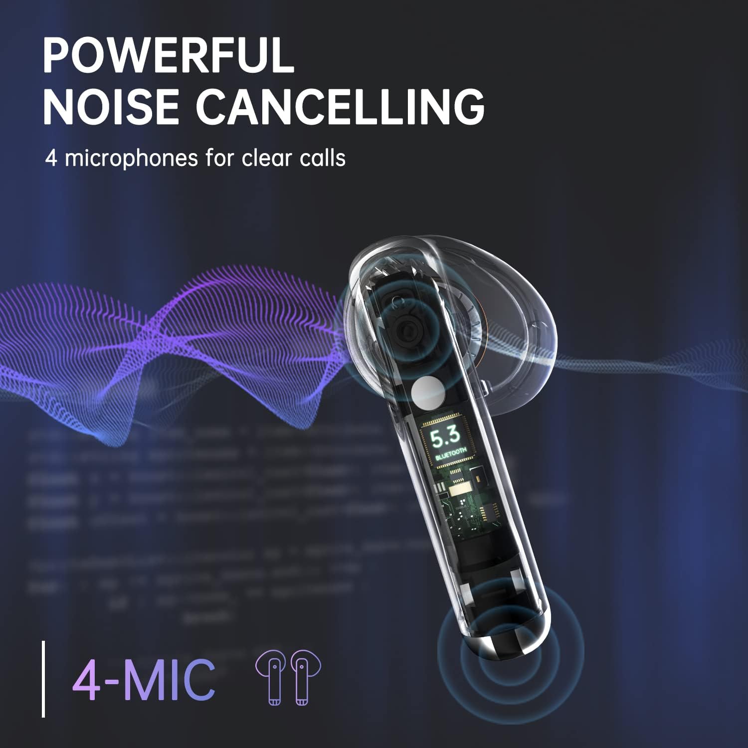 Auriculares inalámbricos Bluetooth 5.3 con graves profundos, estéreo de alta fidelidad, con 4 micrófonos, cancelación de ruido, IPX5, impermeables,