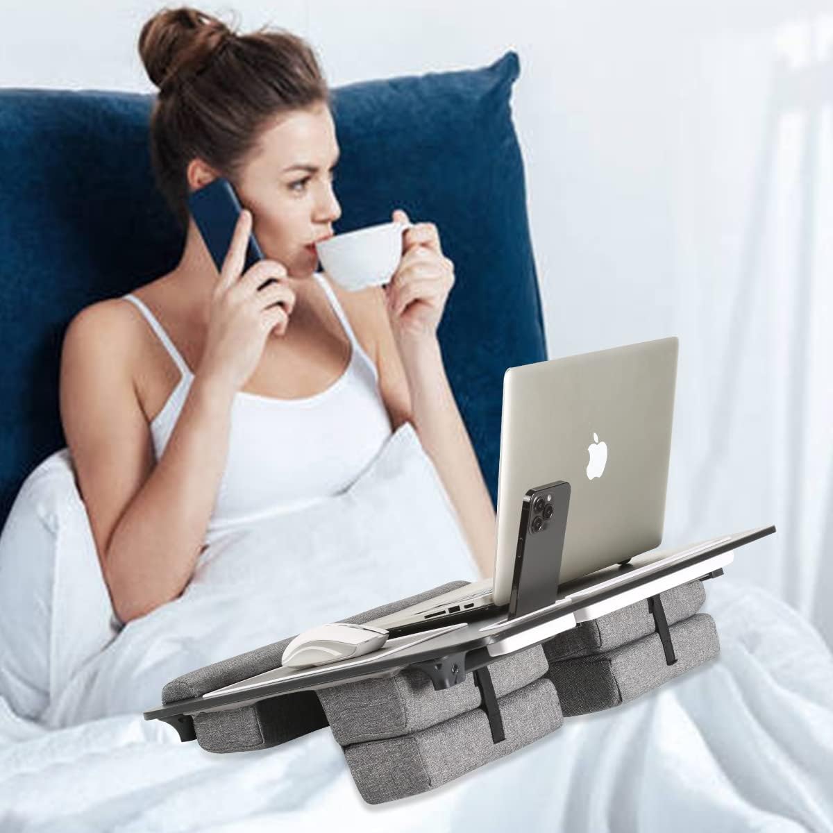 Escritorio para computadora portátil, escritorio de regazo 3 en 1 con cojín para laptop de 17 pulgadas, altura ajustable plegable, con alfombrilla