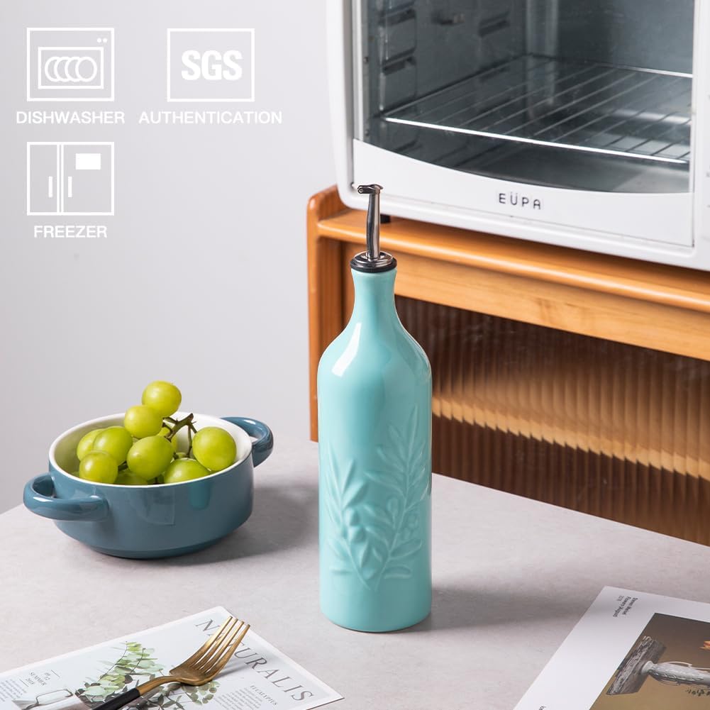 Sweejar Botella dispensadora grande de aceite de oliva de cerámica, 24 onzas líquidas de aceite opaco que protege el aceite para reducir la