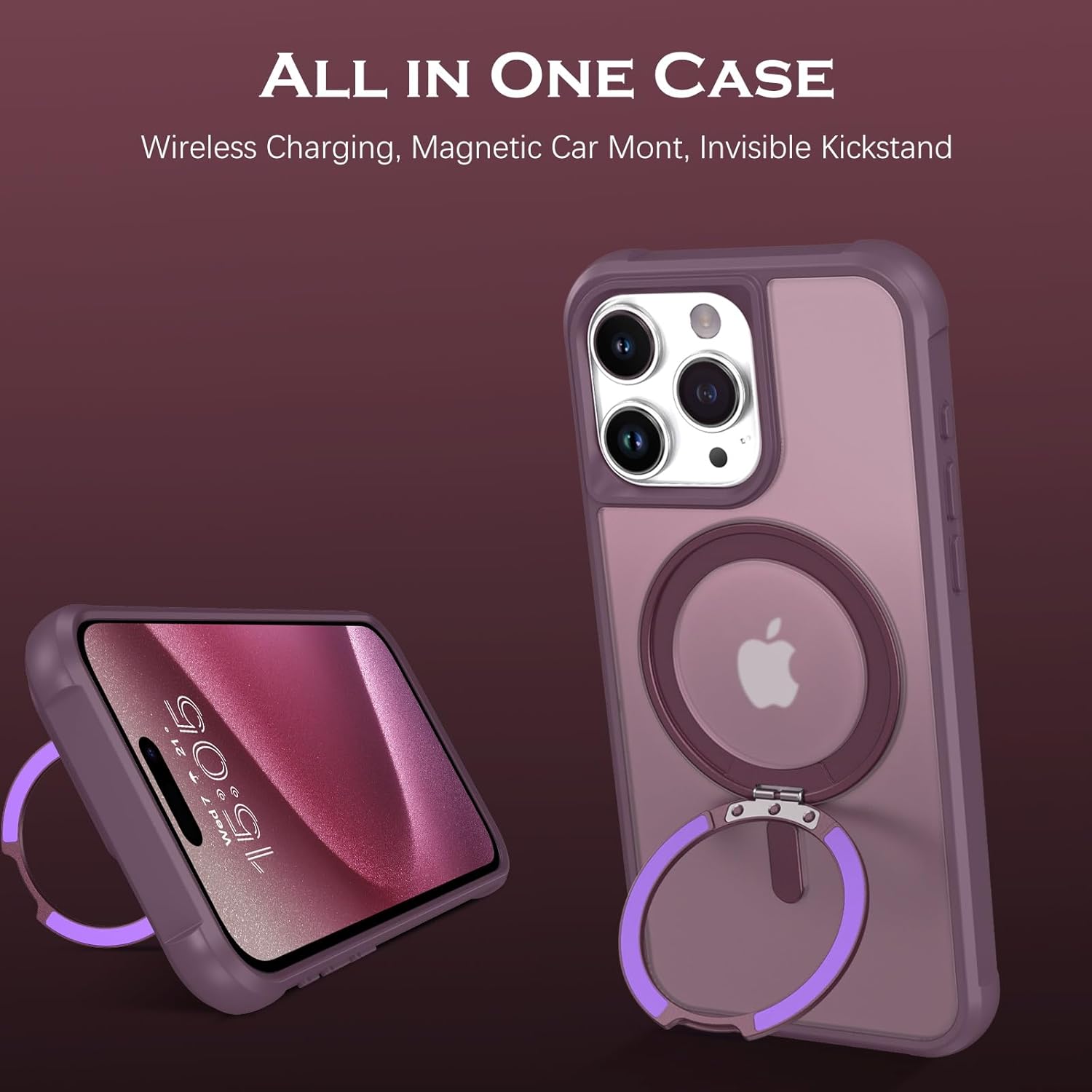 YINLAI Funda para iPhone 15 Pro Max de 6.7 pulgadas, magnética compatible con Magsafe con soporte de anillo giratorio de 360, soporte delgado