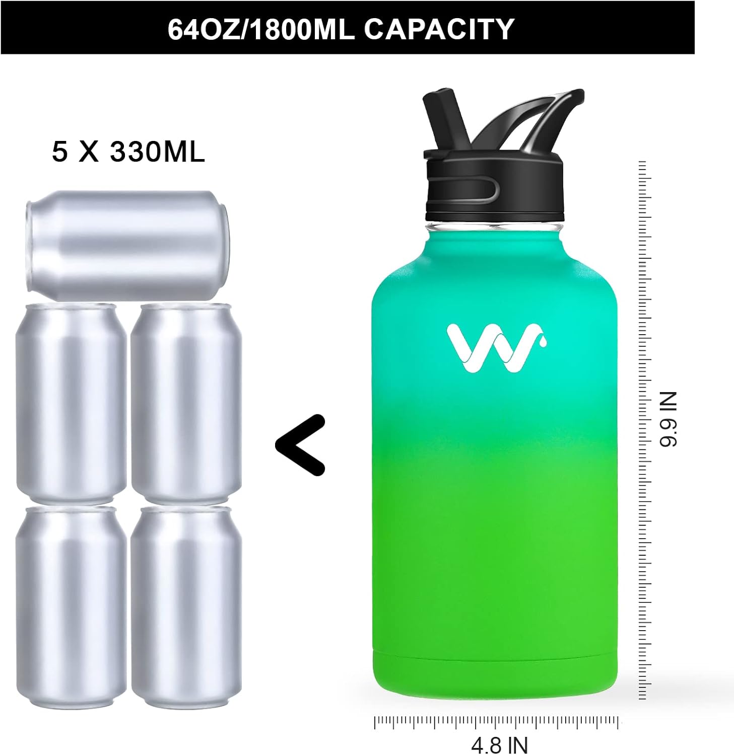 WEREWOLVES Botella de agua aislada con asas de paracaídas, correa, tapa de popote y tapa de boquilla, botella de agua reutilizable de boca ancha al