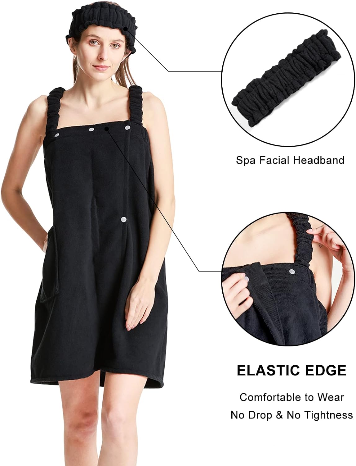 Toallas envolventes de baño para mujer con correas ajustables con envolturas ligeras para el cuerpo, bata de spa con diadema S-XX grande