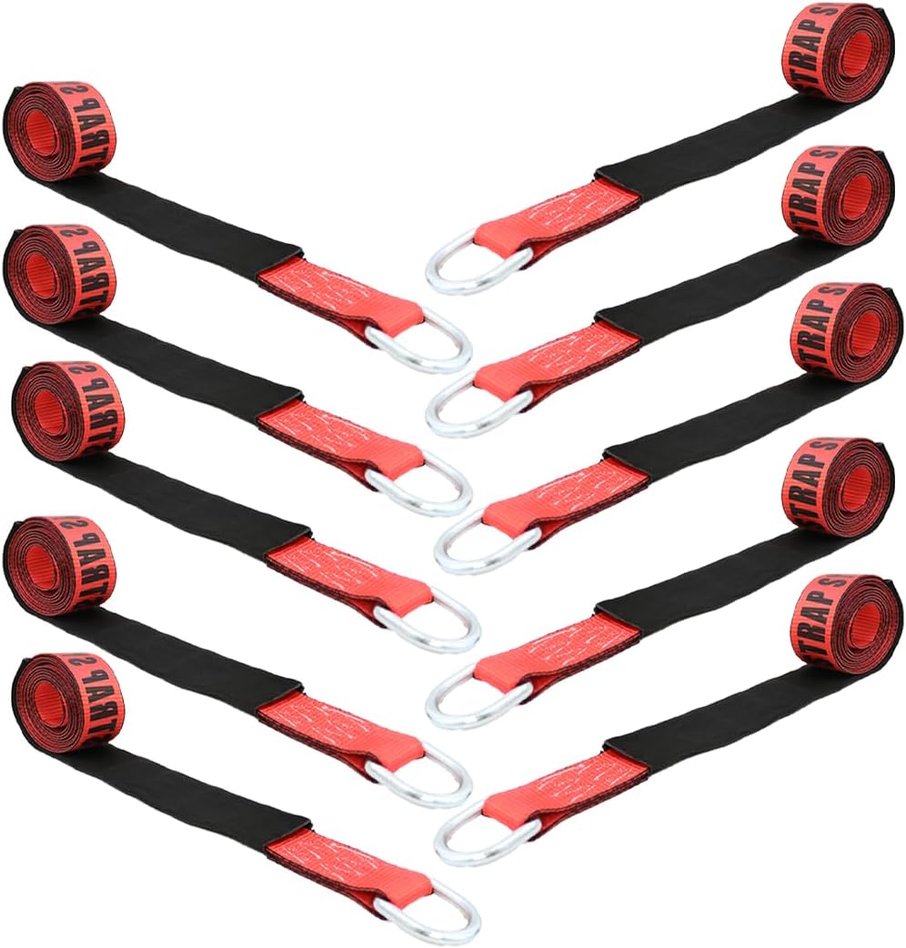 Boxer Pro – Correa de remolque de lazo rojo de 2 pulgadas x 10 pies con anillo en D forjado, paquete de 10  Funda protectora  amarre para automóvil,