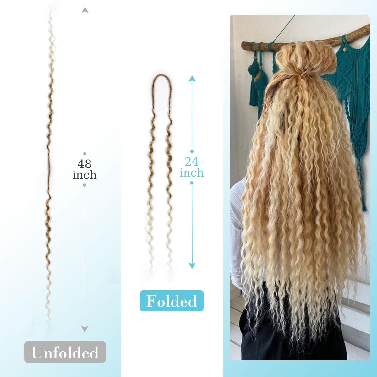 Sangtok Extensiones de rastas onduladas de doble punta, 10 extensiones de rastas rizadas finas de 24 pulgadas de color marrón claro a rubio para