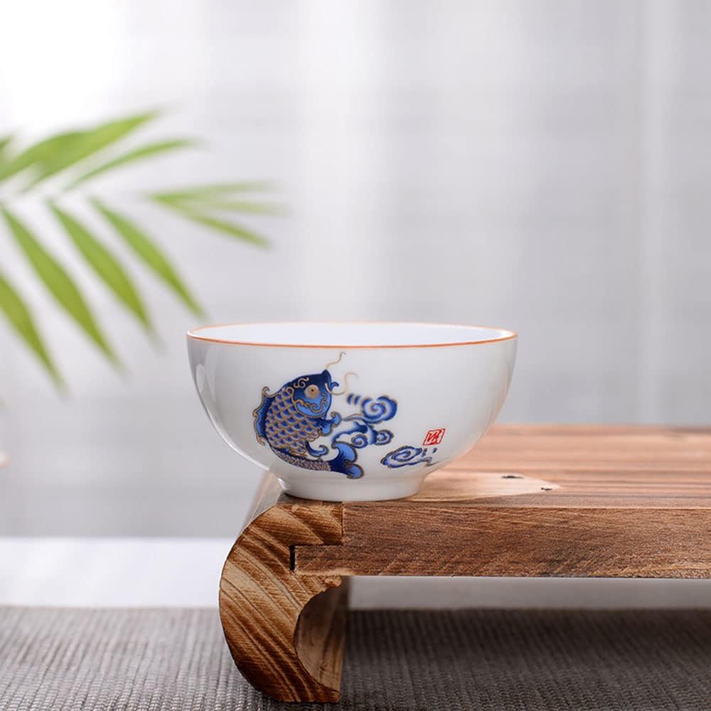 Liang baobao Juego de 4 tazas de degustación de té chino, mini tazas de porcelana blanca de 2 onzas para ceremonia de té gongfu (salto de pescado)