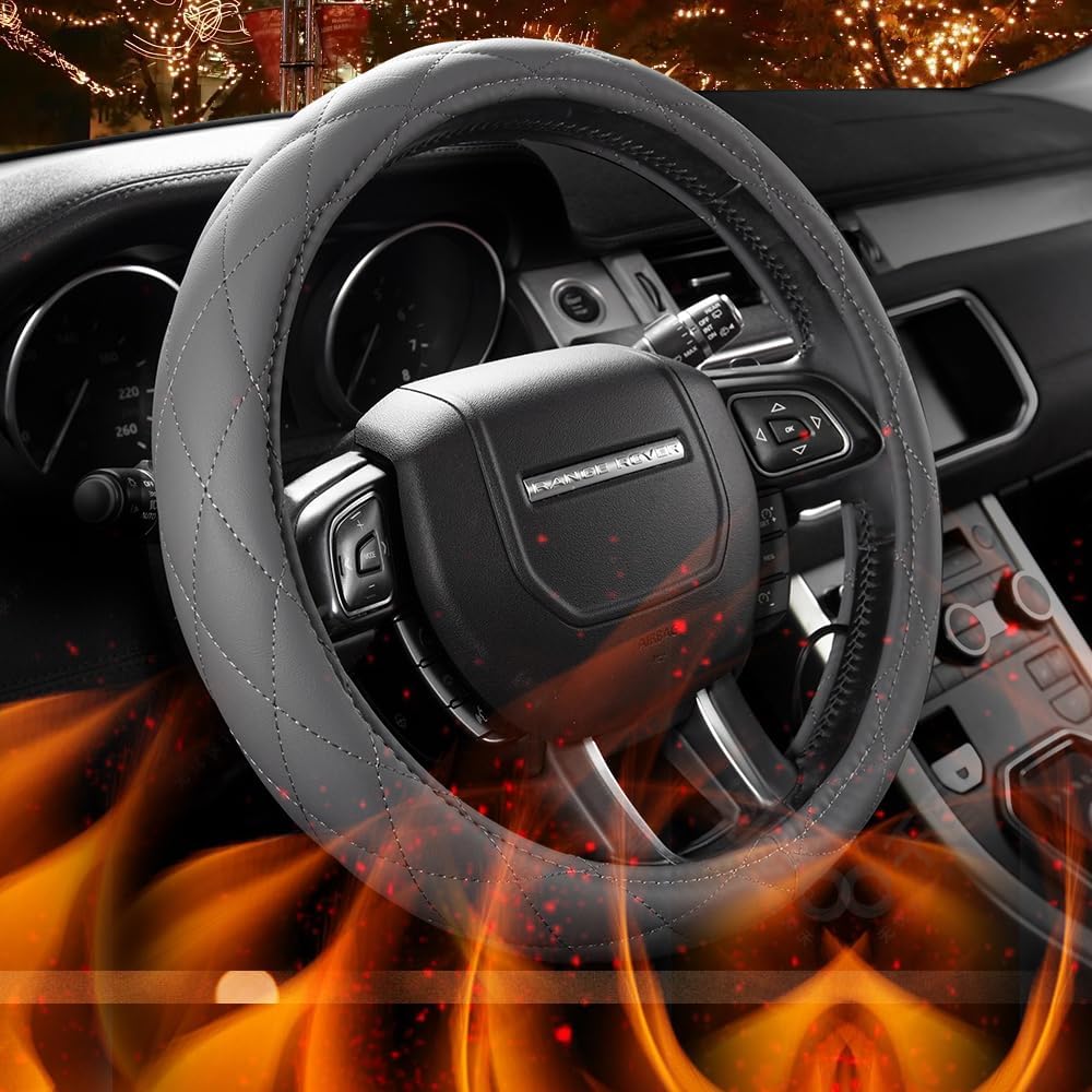 WARMITORY – Funda térmica para volante, calentador de volante de lujo, calentador de manos rápido de 12 V, diámetro exterior de 14.5 a 15 pulgadas