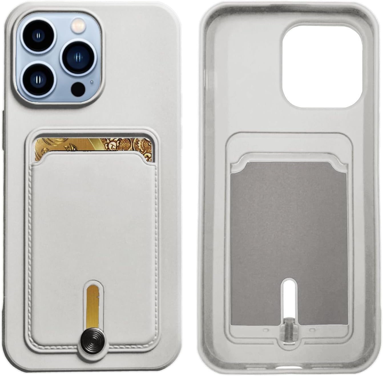 NAOKIFU Funda compatible con iPhone 15 Pro con tarjetero para hombres y mujeres con botón de tarjeta oculta, funda protectora tipo cartera, bonita