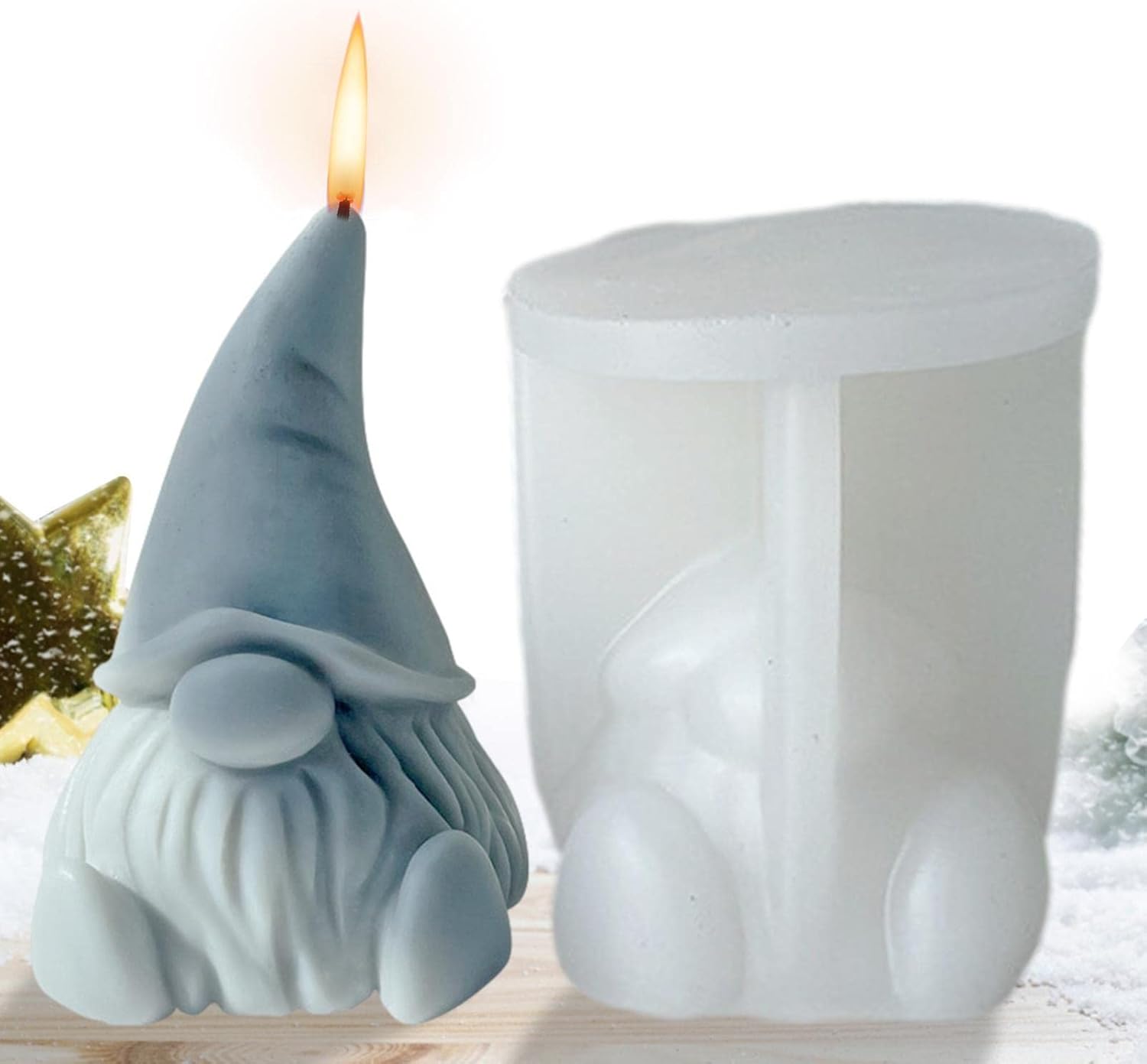Molde de vela de silicona 3D, lindo molde de fundición de escultura de gnomo de Papá Noel de Navidad, molde de resina hecho a mano, molde de cera