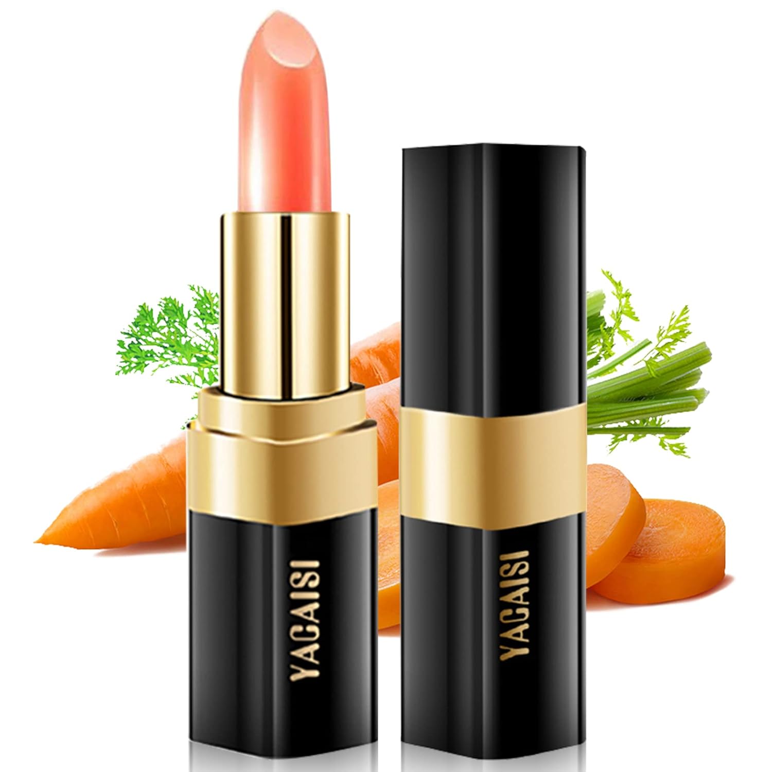Yeweian Lápiz labial que cambia de color zanahoria, brillo labial hidratante natural, bálsamo labial coreano, cuidado de labios de larga duración,
