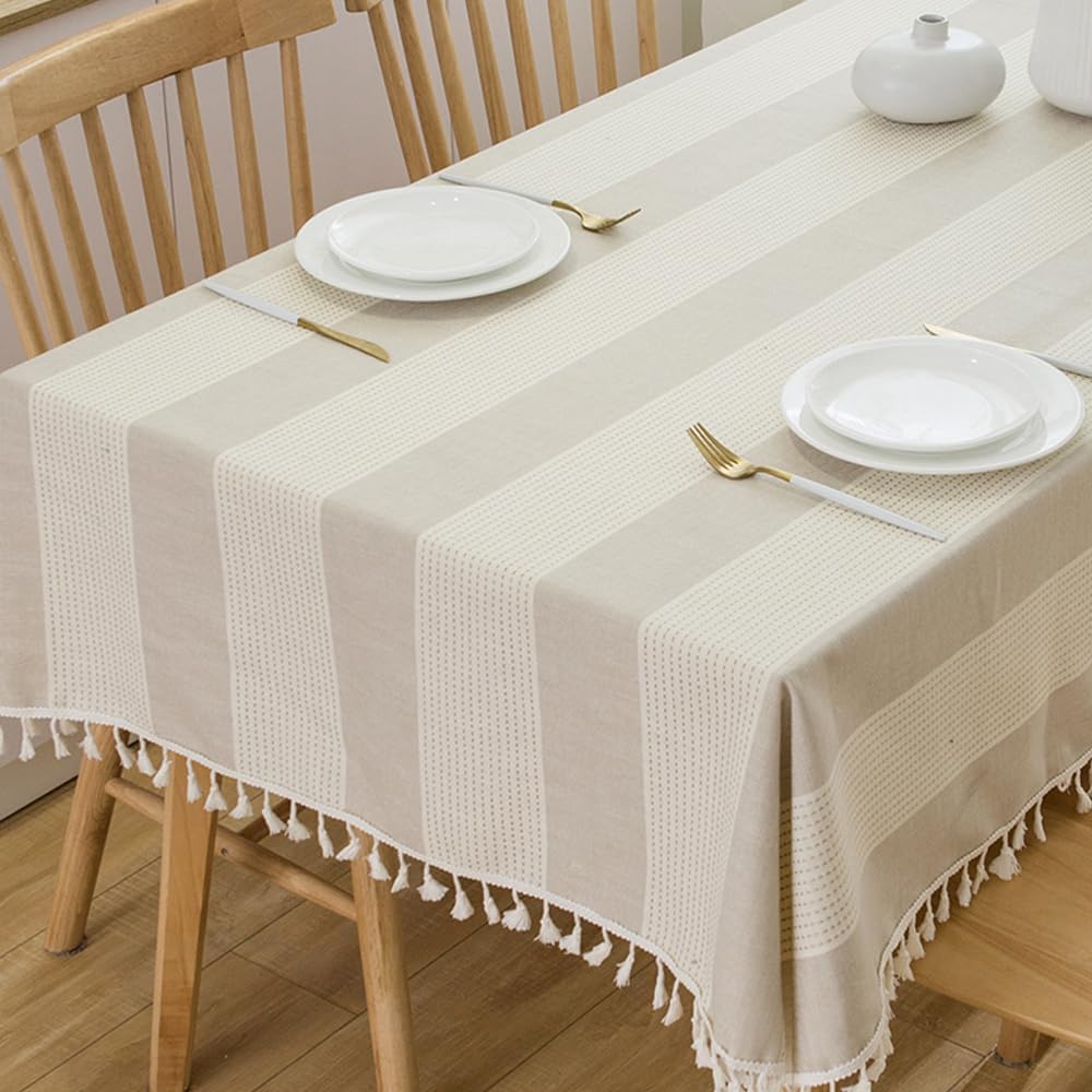 Mantel de lino de algodón resistente para mesa cuadrada, mantel con borlas para mesa de comedor, a prueba de polvo, para decoración de mesa (55 x 55