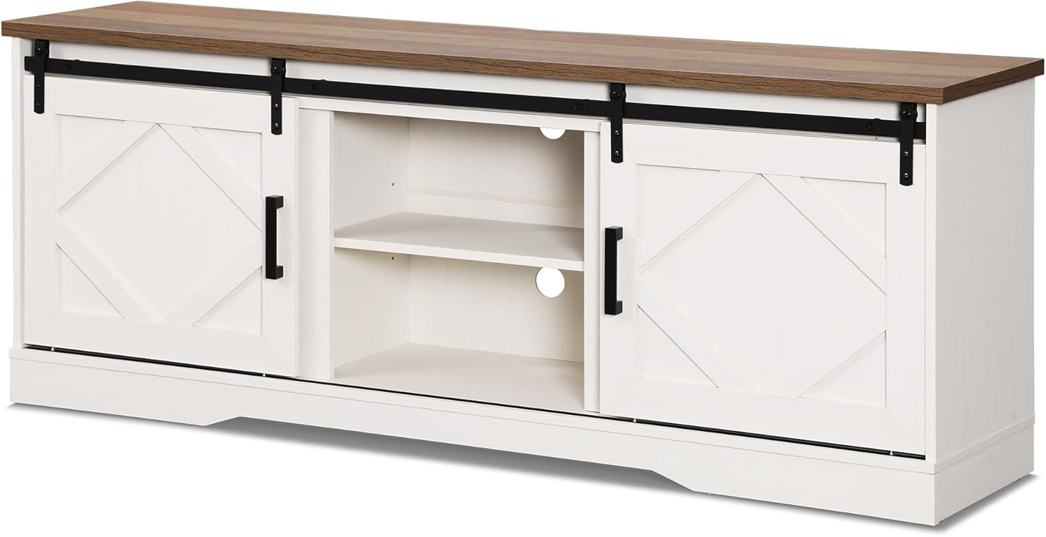 WAMPAT Soporte de TV de granja, moderno centro de entretenimiento con puerta corrediza de granero para televisores de hasta 75 pulgadas, consola