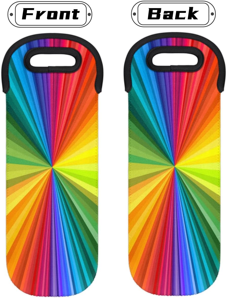 Bolsa de vino colorido arco iris teñido anudado 5.1 x 15.6 pulgadas neopreno bolsa de vino reutilizable 25.4 fl oz botella individual vino portador