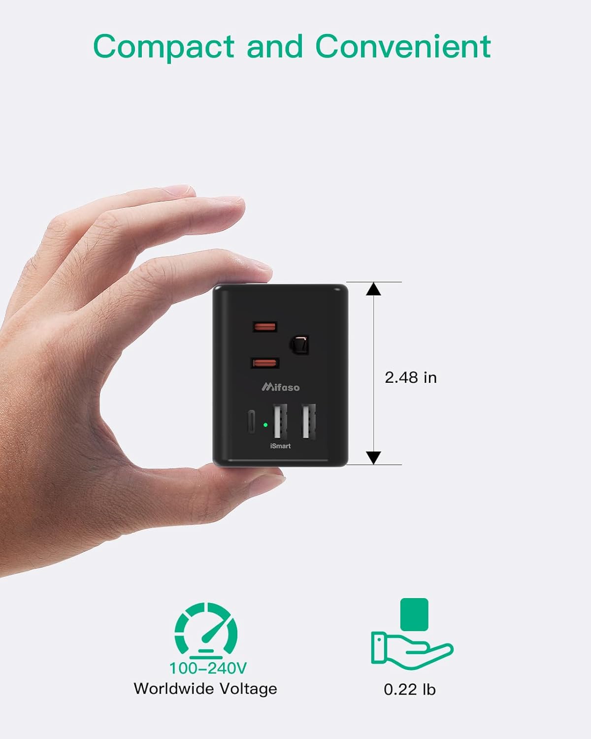 Extensor de toma de corriente, cargador de pared USB con 3 puertos USB (1 USB C), regleta de alimentación sin protector de sobretensiones, artículos