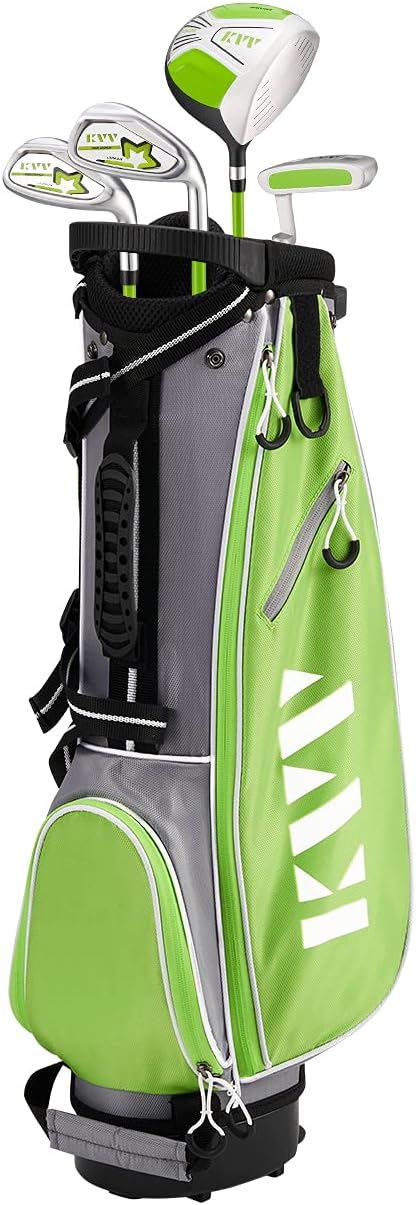 KVV Junior – Juego completo de palos de golf para niños y niños, mano derecha, incluye conductor de gran tamaño, hierros, putter, cubierta para la