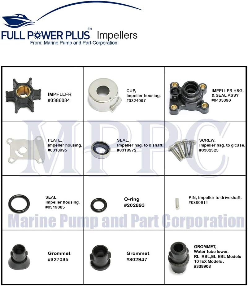 Full Power Plus Kit de impulsor para fueraborda Johnson Evinrude 8-15HP con carcasa 1974-UP 18-3327,394711