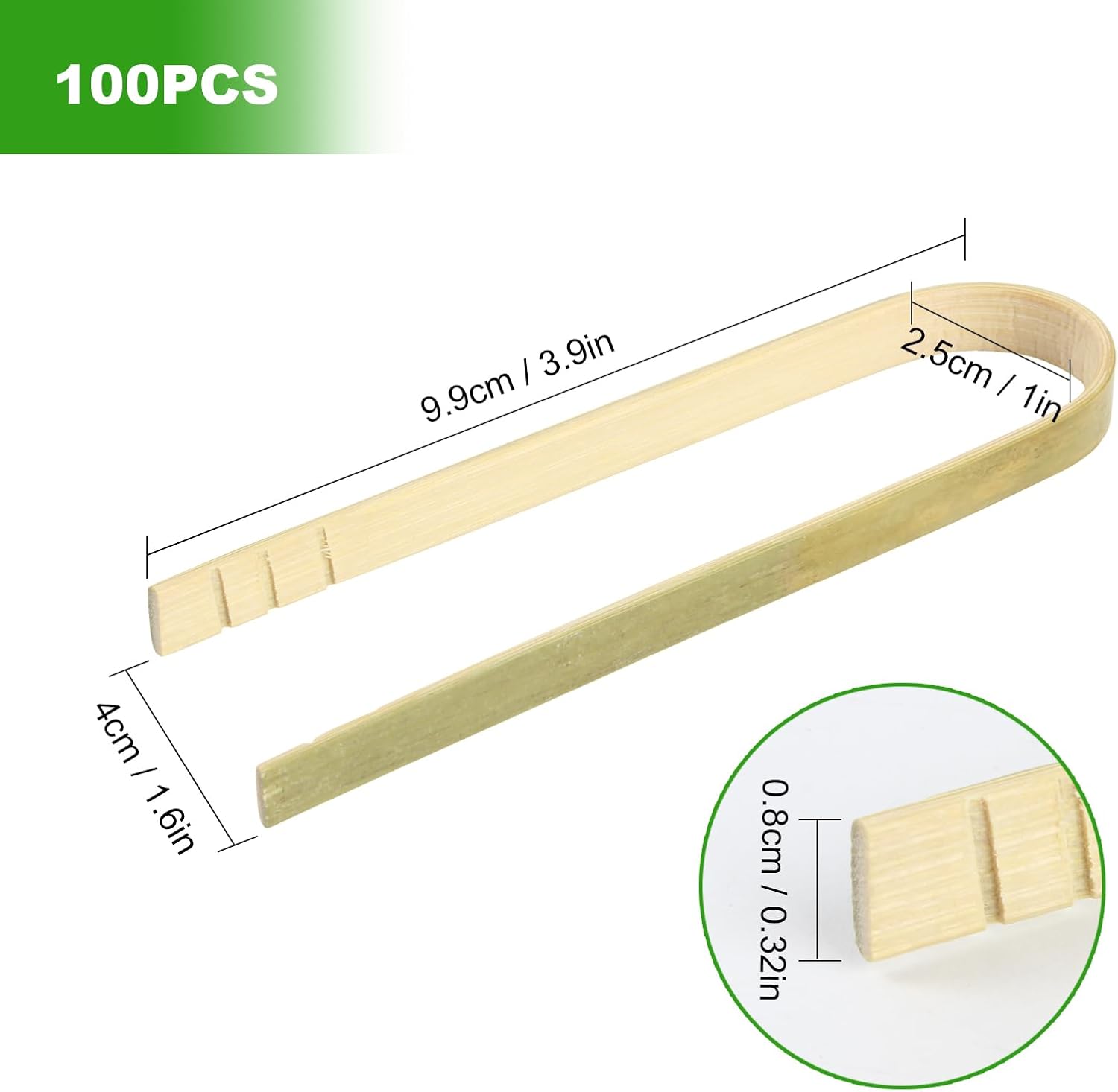 100 pinzas desechables de bambú, pinzas de madera de 4 pulgadas de largo, utensilios de cocina de madera natural para cocinar tostadas, pan,