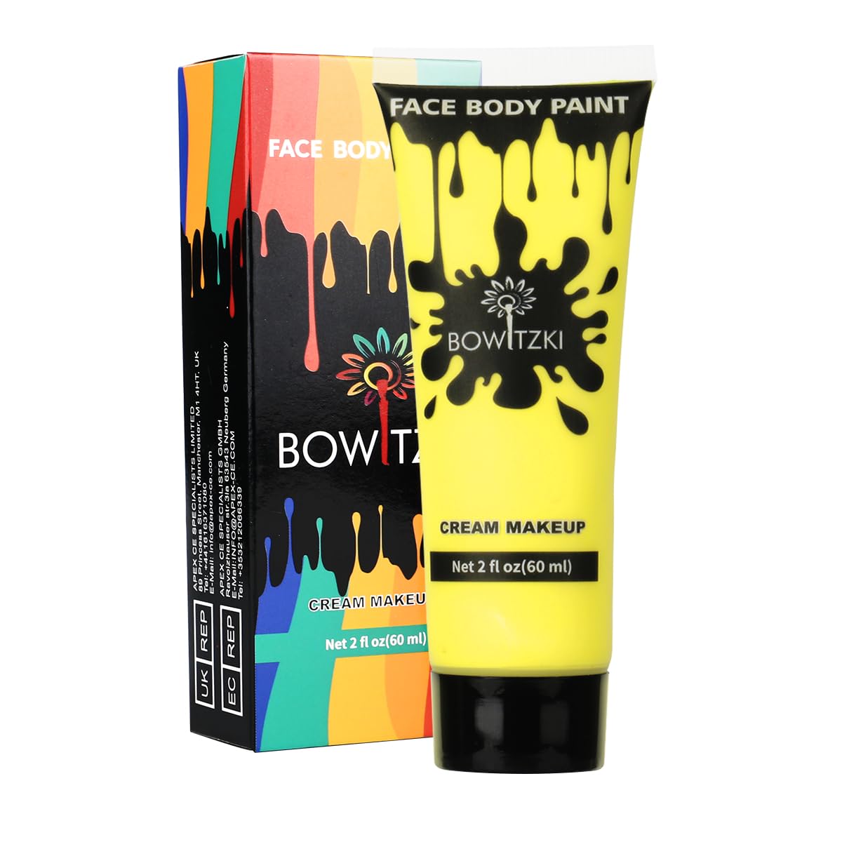 Bowitzki Pintura facial y corporal, 2 onzas, maquillaje en crema, 2.0 fl oz, pintura facial a base de agua, efectos especiales para adultos y niños,