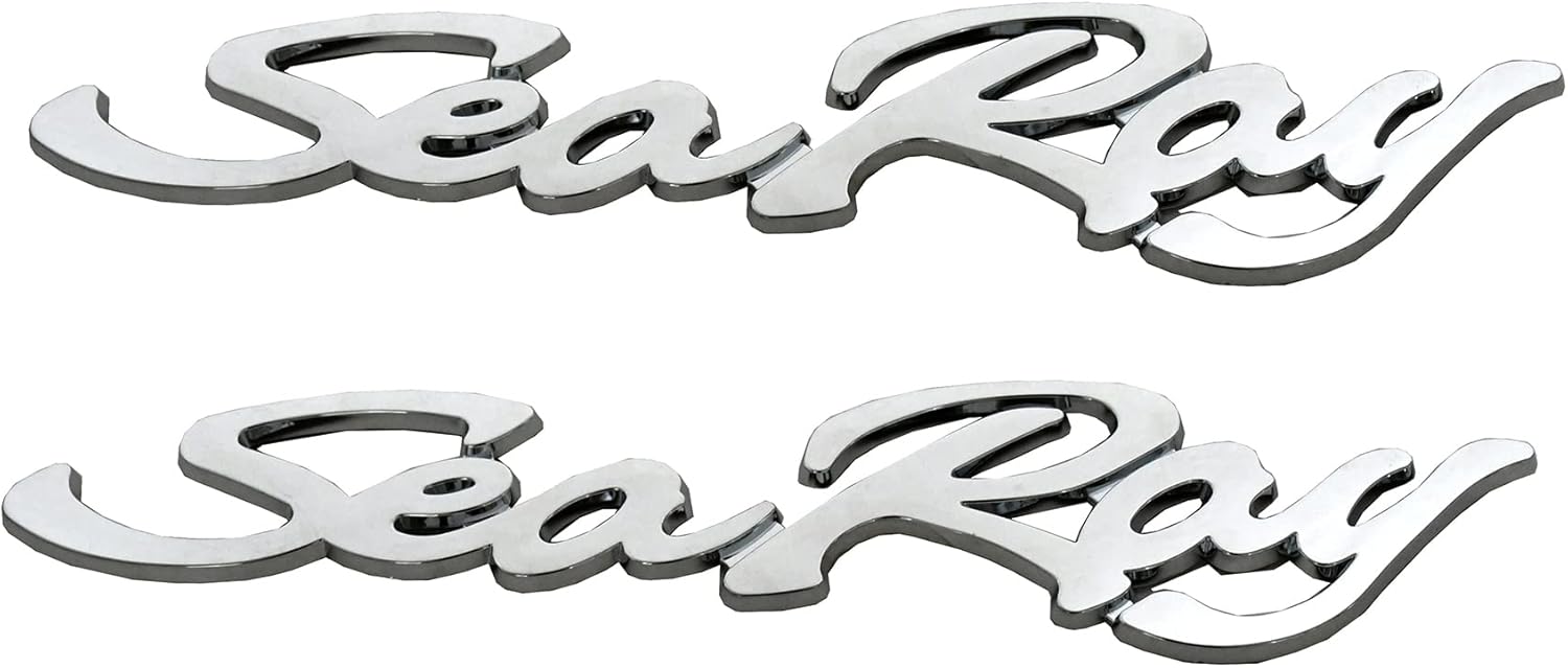 2 piezas de emblema de Sea Ray Searay Script 3D, letras de barco, autoadhesivas, tamaño genuino (cromado)