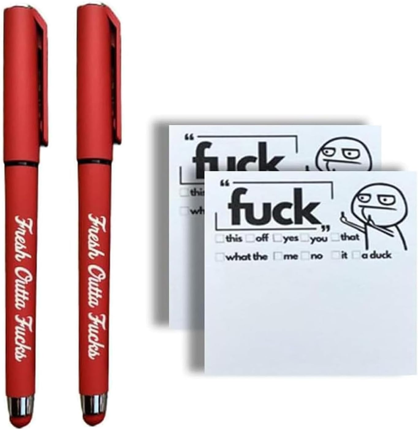 Fresh Outta Fucks Pad and Pen – Suministros de oficina novedosos y sarcásticos, regalos divertidos para amigos. Incluye bolígrafos divertidos, juego