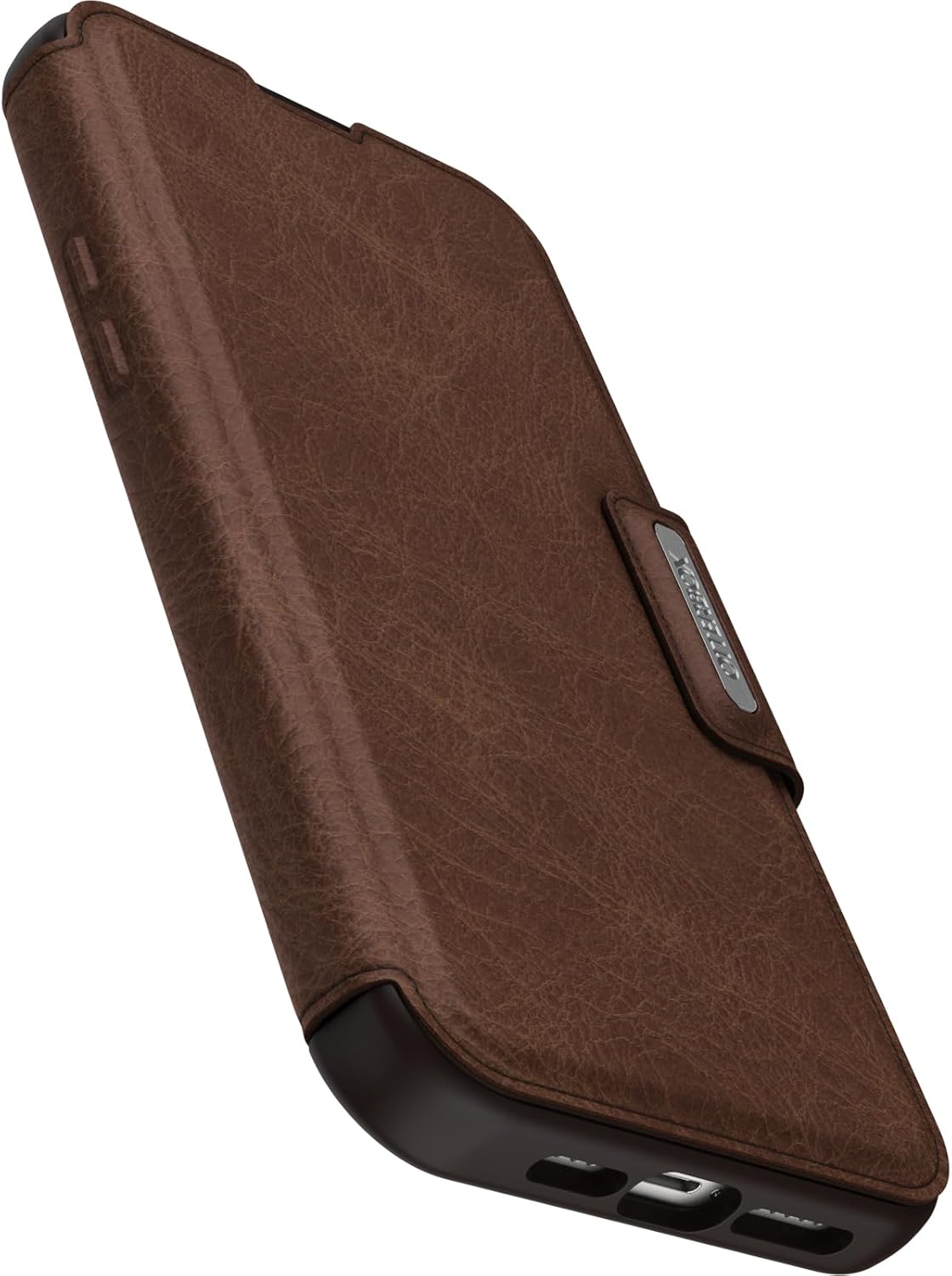 OtterBox Funda Strada Folio Series para iPhone 15 Pro MAX (solamente) – ESPRESSO (marrón), tarjetero, broches a presión a MagSafe, piel auténtica,