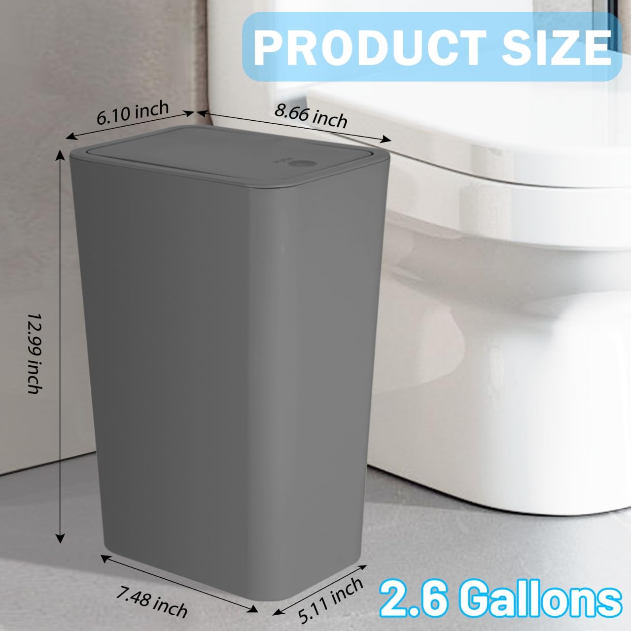 Paquete de 3 cubos de basura pequeños para baño con tapa, papelera delgada de 10 litros2.6 galones con tapa desplegable para dormitorio, oficina,
